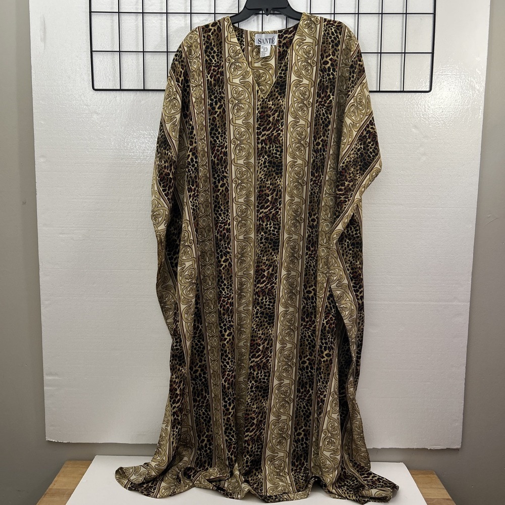 Vintage 80s Kaftan Gown‎ Mumu Animal Print Dramatic Ceremony Boho SKU 60008